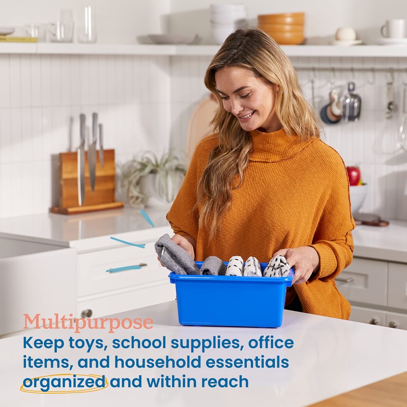 ECR4Kids Scoop Front Storage Bin, Multipurpose Organization, Blue, 30-Piece