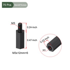 YOKIVE Pack of 75 M3 Standoff Screws Nylon Hexagonal PCB Spacers with High Insulation Effect Hold Height Uniform Large for Motherboard (Black 12 mm + 6 mm)