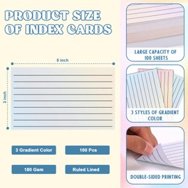 100 Pack Ruled Index Cards 3x5 Gradient Colored Index Cards Heavy Weight Note Cards 180gsm Flash Cards Double Sided Note Cards Lined Recipe Cards for Studying Drawing