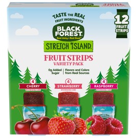 Black Forest, Stretch Island, Fruit Strips, Cherry, Apple, Raspberry, Grape, Strawberry, and Apricot, Zero Grams Added Sugar Non-GMO, School Snacks, 12 ct