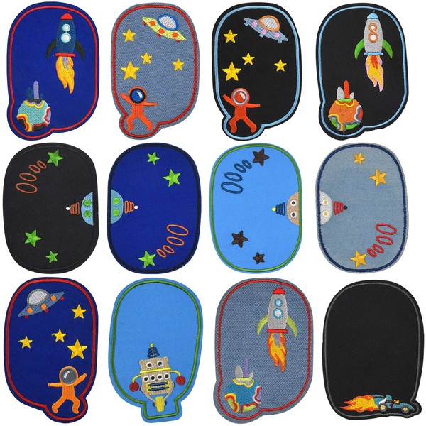 Chstarina Pack of 12 Space Astronaut Patches for Iron-on, Universe
