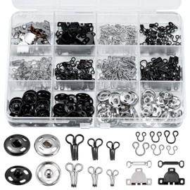 KOPOX 180PCS Hook and Eye Sewing Kit with Garment Buttons, Hook and Eye Closures, Fabric Snap Buttons, Garment Snap Buttons for Skirts Pants Dresses, Clothing and DIY Crafts