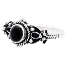 WINDALF Sanja Women's Ring with Stone 8 mm Onyx Protective Ring Silver Ring 925 Sterling Silver, Fabric, Onyx