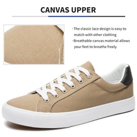 FRACORA Mens Canvas Shoes White Black Sneakers Low Top Lace Up Casual Shoe(Light Brown, US11)