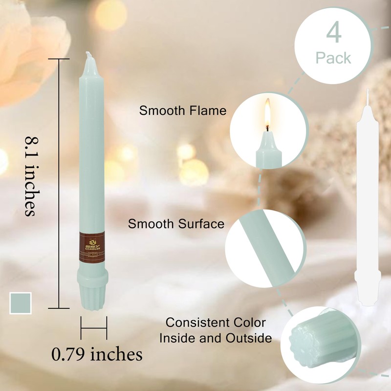 Fresh Mint Green Taper Candlesticks 8 Inch Handmade Smokeless Taper