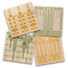 Art Glass Patterns by Frank Lloyd Wright 4-Pack Assorted Stone Coasters with Protective Cork Backing Manufactured in The USA Absorbent Easily Wipes Clean