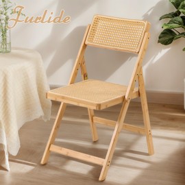 Furlide Rattan Folding Chair, Modern Mid Century Dining Chair Set of 1, Outdoor Bamboo Chairs for Bedroom Living Room Reading Room Dining Kitchen, Wood