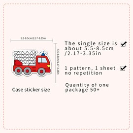 Cartoon Fire Truck Stickers for Laptops, 50 PCS Cute Fire Fighting Engine Vehicles Decals for Kids Teens Boys, Yiwuzxmy Vinyl Stickers for Water Bottles Journals Walls Guitar Decorations