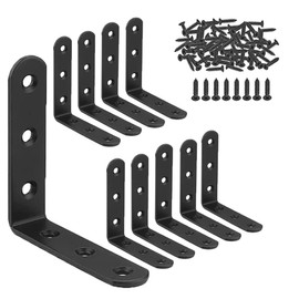GFORTUN 10PCS Black Metal Corner Angle Brackets 90 Degree Joint Fastener Flat L-Shape Shelf Support Corner Angle Braces Rustproof with Screws (100mmX 100mmX20mm)