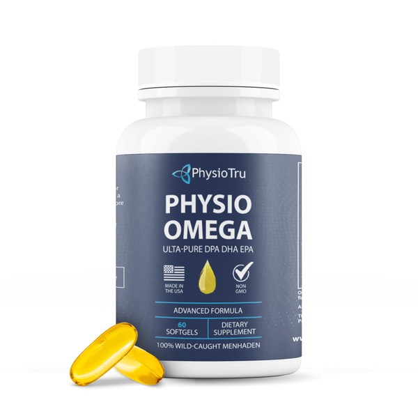PhysioTru Physio Omega - Omega 3 Supplement - Sustainably Sourced - with DPA, EPA, and DHA - Burpless Fish Oil - 1 Pack