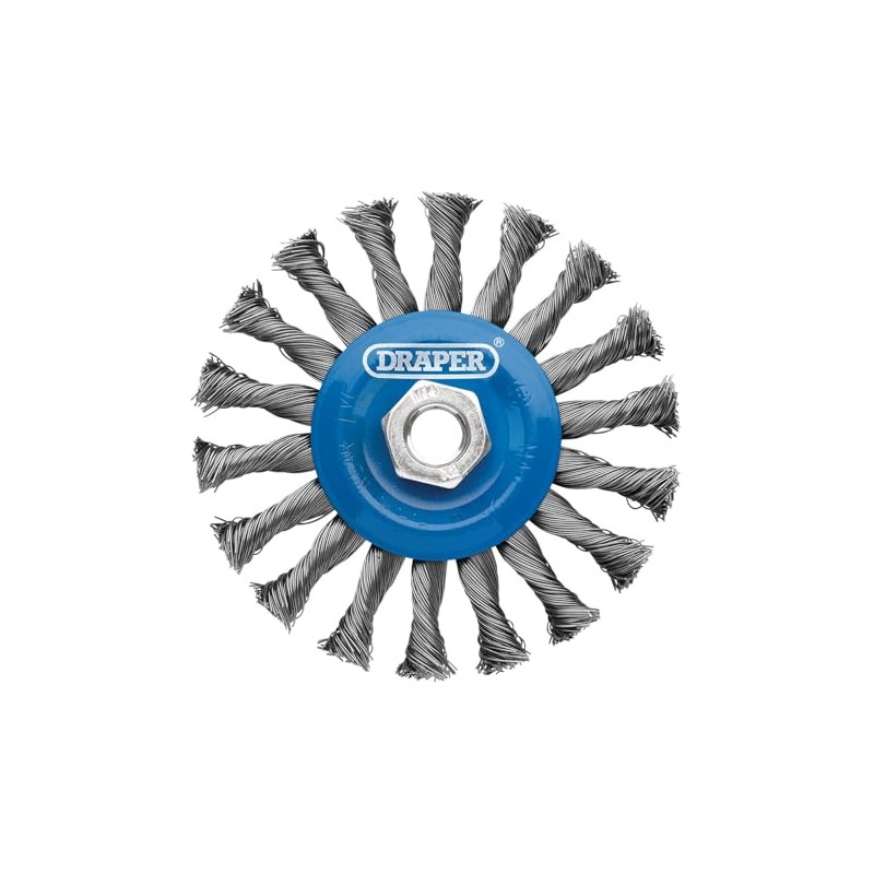 Draper 08058 Steel Twist-Knot Flat Wire Wheel Brush, 115mm, M14