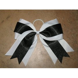 "White & Black Glitter" Cheer Bow Pony Tail 3 Inch Ribbon Girls Cheerleading