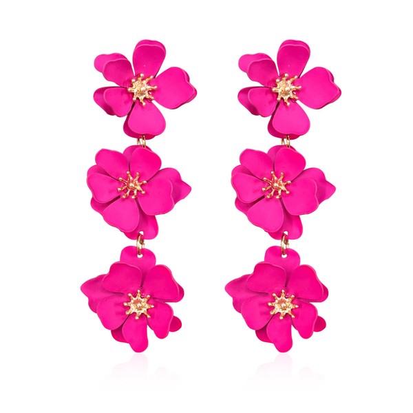 YUNXI Boho Metal Poppy Flower Dangle Earring Matte Painted Dual