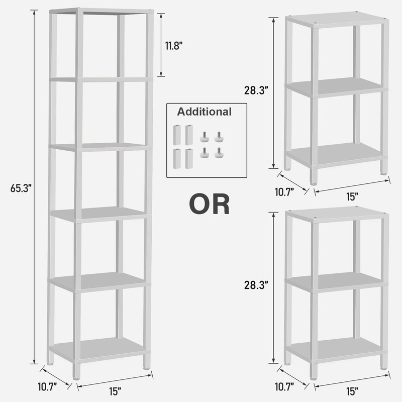 TUTOTAK Bookshelf, 6-Tier Tall Book Shelf, Narrow Bookcase for Small