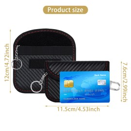 Faraday Bag Keyless Go Protection Carbon Fibre Car Key Radiation Protection Bag RFID Wireless Key Blocker Bag with Hook and Key Ring Car Key Protective Cover Pack of 2