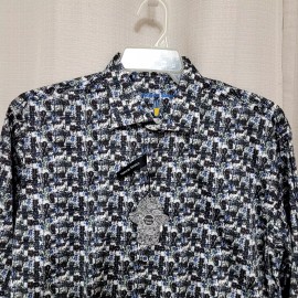 Luchiano Visconti Visconti Black Daggered Line Shirt Signature Collection Shirt Men's Size L NWT