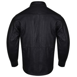 Men's Concealed Carry Black Premium Cowhide Leather Biker Motorcycle Shirt (4XL)