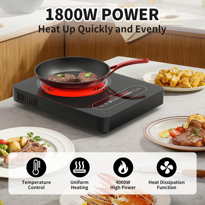 VBGK Single Burner Electric Cooktop,110V 1800W Electric Stove Top with