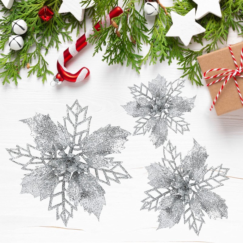 GWHOLE Pack of 21 Christmas Flowers, Christmas Tree Decorations, Flower,