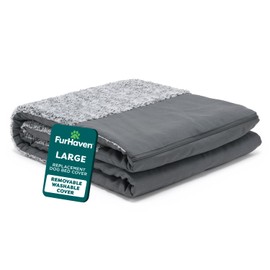 FurHaven Replacement Dog Bed Cover, Two-Tone Bed Cover for L-Shaped Chaise, Removable Washable Cover, Large, Faux Fur & Suede, Stone Gray