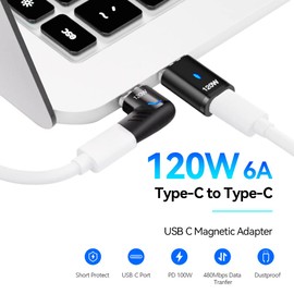 HESKUL USB C Magnetic Adapter Right Angel + Magnetic USB Type C Straight 5Pin,Support PD 120W Quick Charge,480Mbps Data Transfer, Compatible with MacBook Pro Air,USB-C Mobile Phone,PC and Laptop