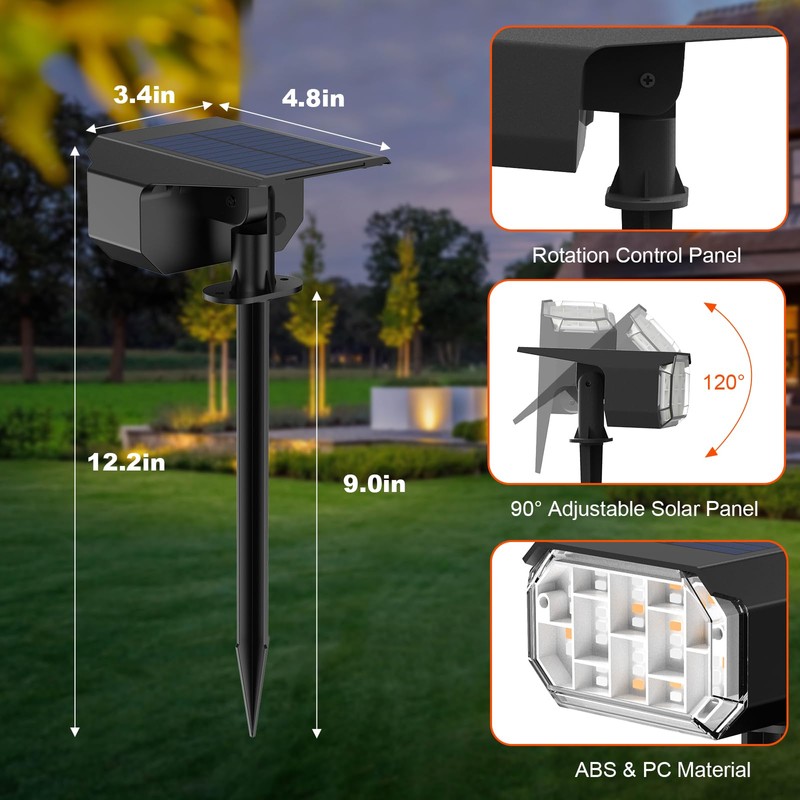 AIDROIT Solar Spot Lights Outdoor Waterproof Color Changing Landscape Lighting