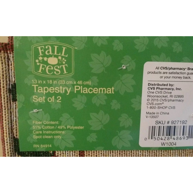 Fall Fest Harvest Rectangular Tapestry Table Placemat Thanksgiving Autumn 2-Pack