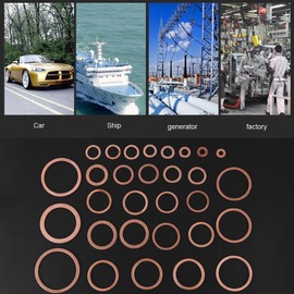 Copper Washers, Akozon 30 Sizes Flat Plain Washers Ring Set Kit 568 Pieces Copper Rings Assortment Sealing Rings Metal Washers Flat Copper Ring, Oil Screws Oil Drain Seals Sealing Rings