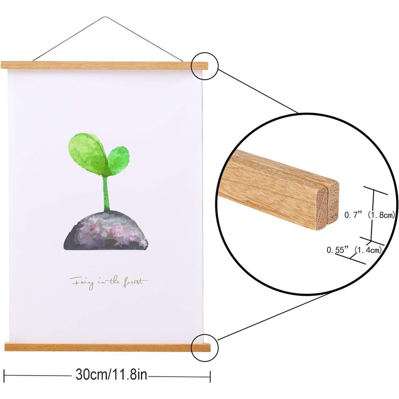 Magnetic Poster Frame Hanger, Natural Teak, Wooden Poster Hanger for
