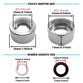 19mm Female to 24mm Female Faucet Adapter,Brass Water Faucet Adapter,Tap Connector Aerator for Bathroom Kitchen,Silver(2Pcs)