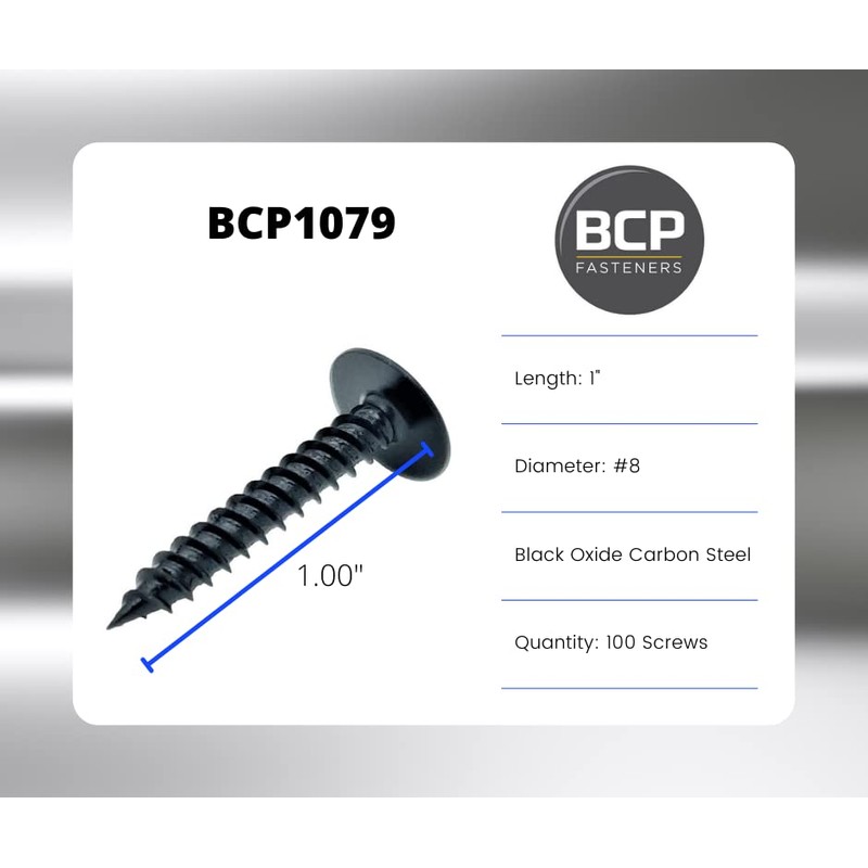 BCP Fasteners #8 x 1, 100 Qty Black Wood Screws