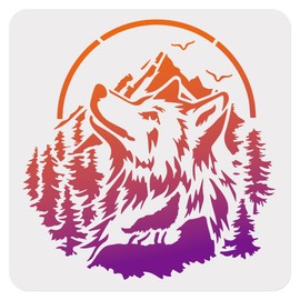 1pc Wolf Head Wildlife Wall Stencil for Painting, 11.811.8?Wild Wolf in Forest Reusable Stencil for Wood Burning, Paint Template DIY Craft Art Stencil on Wood Fabric Canvas Furniture Journal