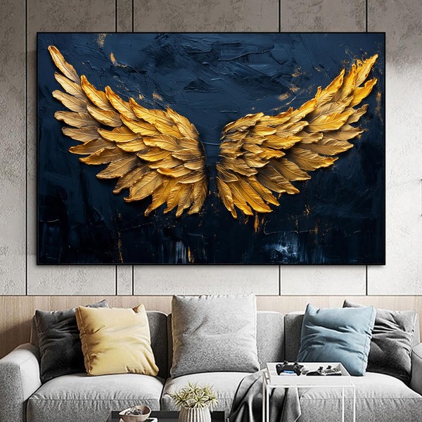 Black and Gold Angel Wings Wall Art Abstract Wing Painting