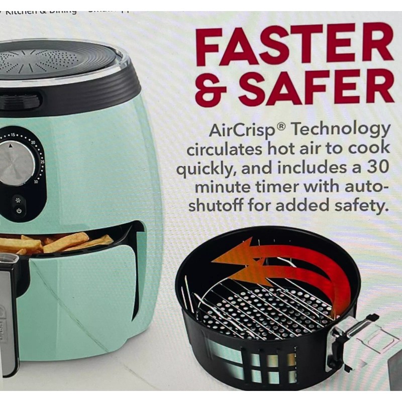 Dash Deluxe Air Fryer 3 Quart Aqua With AirCrisp Technology