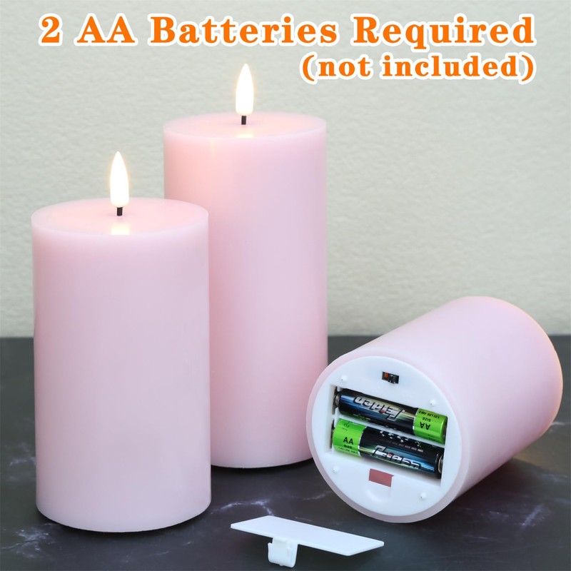Girimax Pink Flameless Pillar Candles with Remote, LED Candles Battery