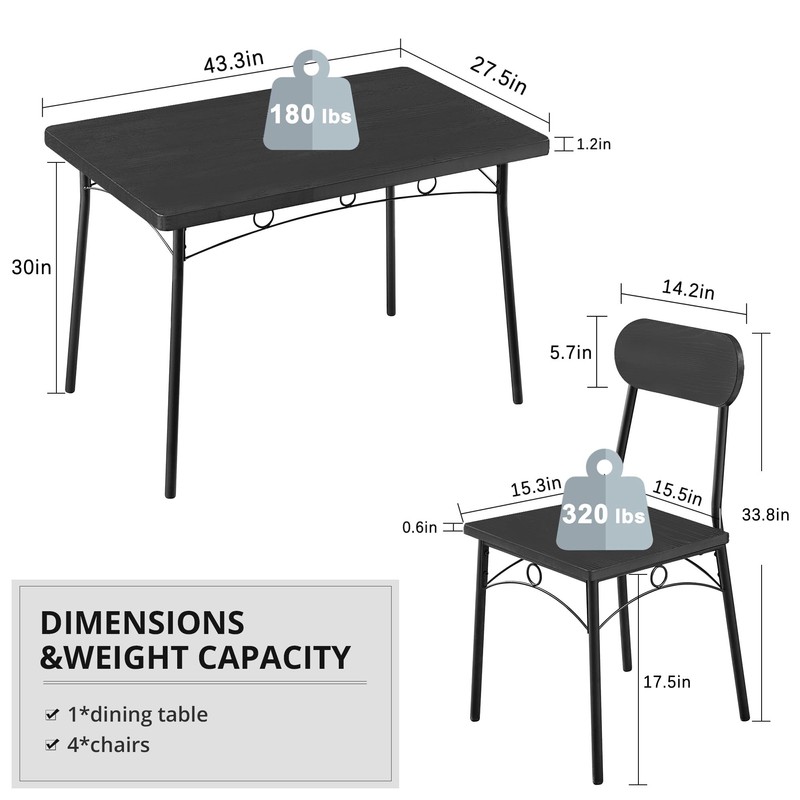 VECELO Dining Table Set for 4, 5 Piece Dinette with