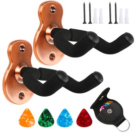 Donux Guitar Wall Mount Hangers 2 Pack,Guitar Hanger Wall Hook Holders Stand for Bass Electric Acoustic Guitar Ukulele (Copper)