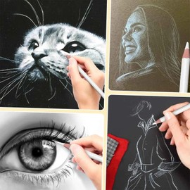 Aczyqws White Charcoal Pencils Drawing, Highlight Sketch White Pencil charcoal for Artists, White Drawing Pencils for Artists Beginner Student Designer, Soft/Medium/Hard White Charcoal Sketch Pencils