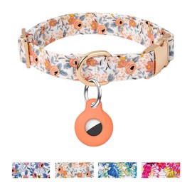 AirTag Dog Collar,Adjustable Dog Collars with AirTag Holder,Cute Puppy Collars with Metal Buckle, Soft Padded Blue Flower Patterns Pet Collar for Small Medium Large Dogs