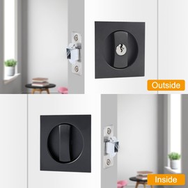 LWZH Matte Black Privacy Pocket Door Lock with Keys,Square Sliding Barn Door Lock Latch,Invisible Recessed Door Lock for 1 3/8” to 2 3/16” Thickness Door
