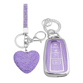 Vicoca for Toyota key fob cover with Diamond Heart Keychain, Car Accessories TPU for 2018-2024 Highlander RAV4 Camry Avalon C-HR Corolla GT86 Smart Key, Silver Purple