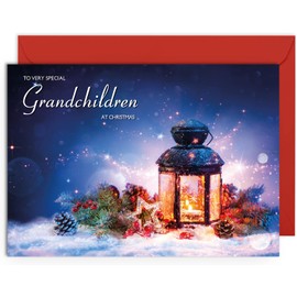 Grandchildren Christmas Card - Festive Lantern - Medium Sized Card (A5 Size -148mm x 210mm) with Envelope