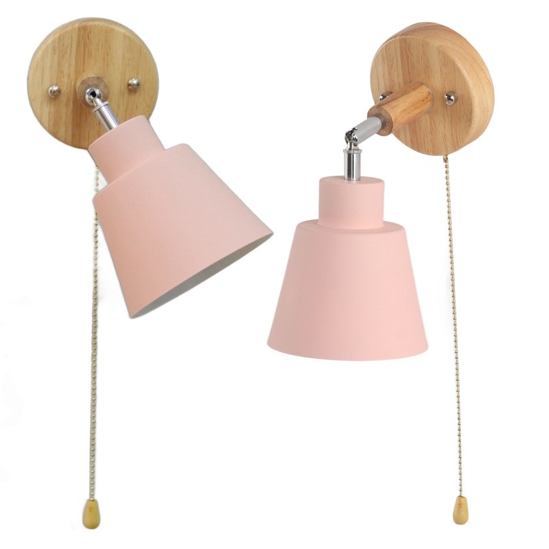 Macaron Bedside Wall Lamp Space Saving Pink Lampshade Wall Sconces