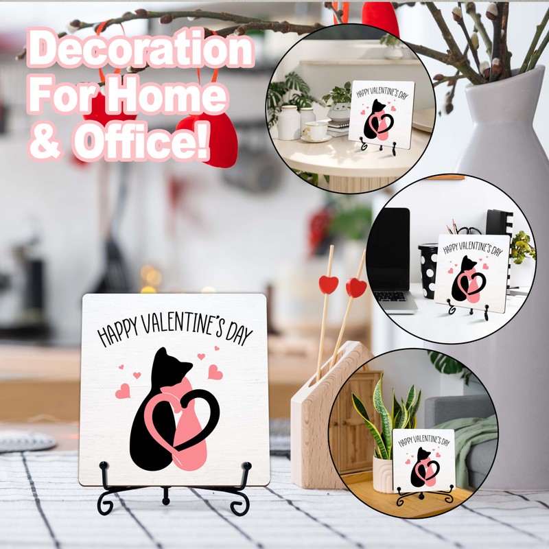 YSTEP Valentine’s Decor, 5x5 Inch Wooden Plaque with Iron Stand,
