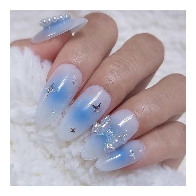Blue Cheek Handmade Nail Tips - Short Oval / 블루치크