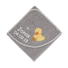 Sterntaler Hooded Towel Duck Edda Stripes Embroidered with Name 80 x 80 cm Hand Towel Baby Gift for Birth Bath Towel
