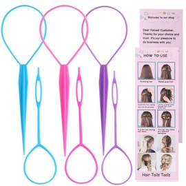 ZTRHYOO 6pcs Pony Hair Tail Tools, Hair Loop Styling Tool French Braiding Hair Tool, Hair Braid Accessories Ponytail Maker for Women Girls, Ponytail Hair Pull Through Tool (2pink+2blue+2purple)