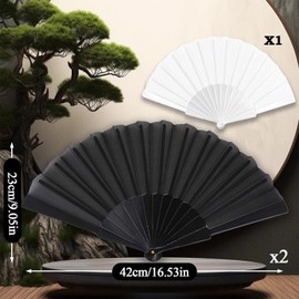 YTPAFK Hand Fan Folding, 3Pcs Folding Hand Fans, 2*Black and 1*White Paper Fans for Wedding, Party, Dance Performance, Role Play, Home Decor, Gift Giving（42 * 23 cm）