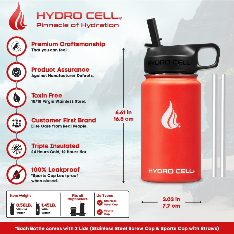 HYDRO CELL Stainless Steel Insulated Water Bottle with Straw -