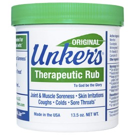 Unkers Therapeutic Rub for Joint Pain, Sore Muscles, Burn Cream, or Calm Your Cough 13.5 ounces